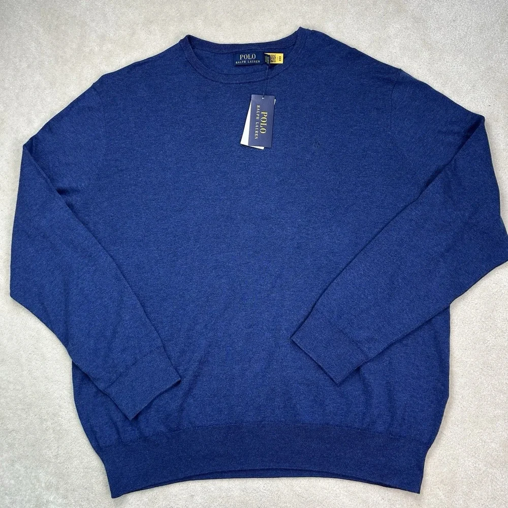 Polo Ralph Lauren Men XL Sweater Crewneck Preppy Quiet Luxury Lightweight Blue